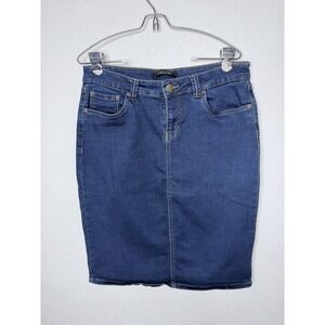 Baccini Denim Pencil Skirt  Womens 10 Blue Stretch Modest 25" Festival